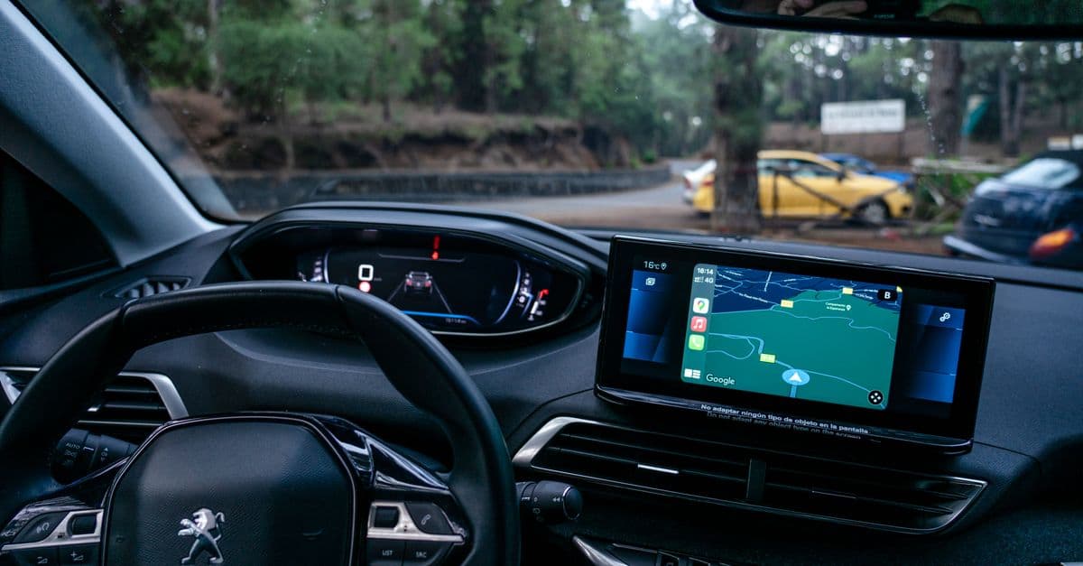 Sleek car interior showing advanced navigation system and dashboard details.