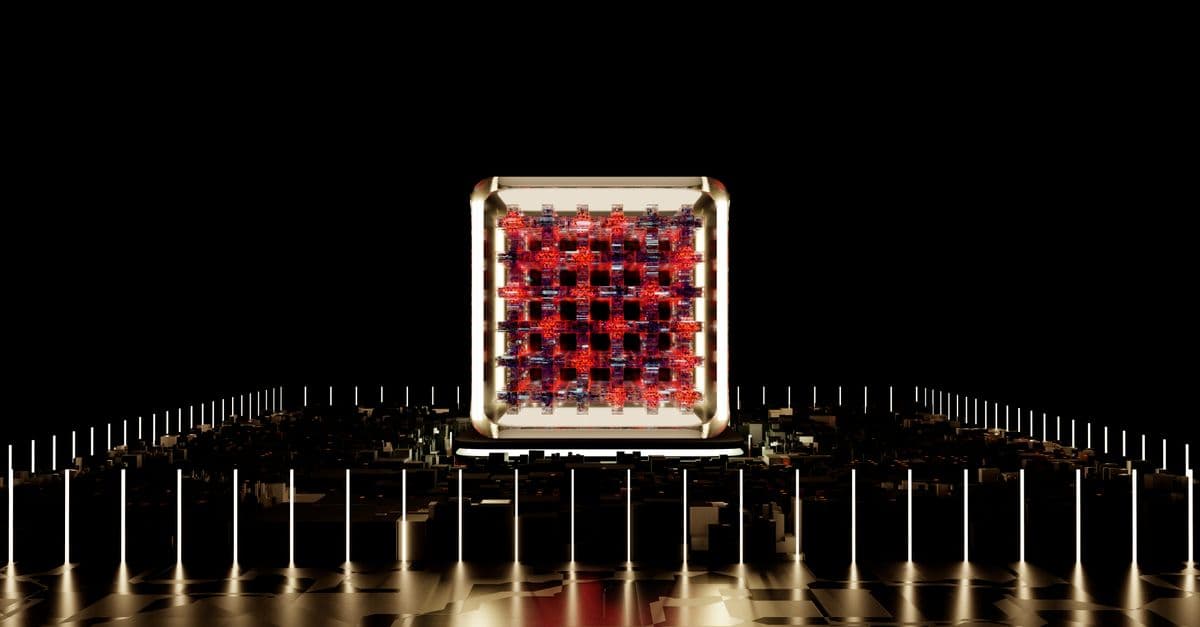 Abstract representation of a futuristic digital processor with glowing elements.