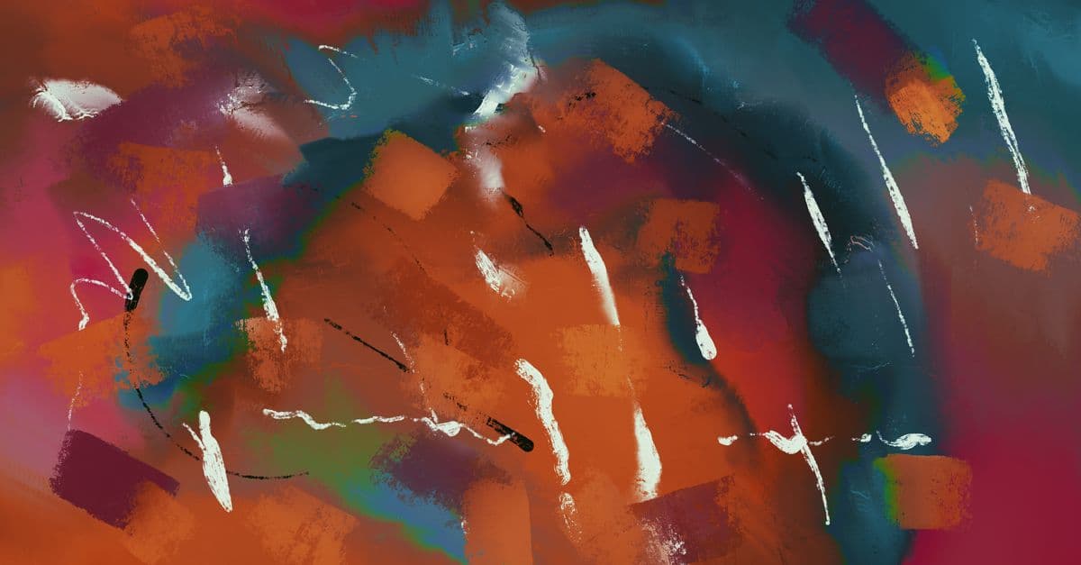 Dynamic abstract art piece featuring vibrant colors and expressive brush strokes.