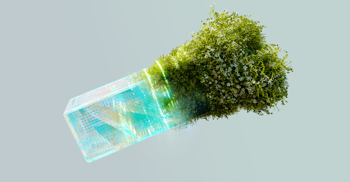 A conceptual image blending technology and nature, symbolizing AI's role in sustainable energy.