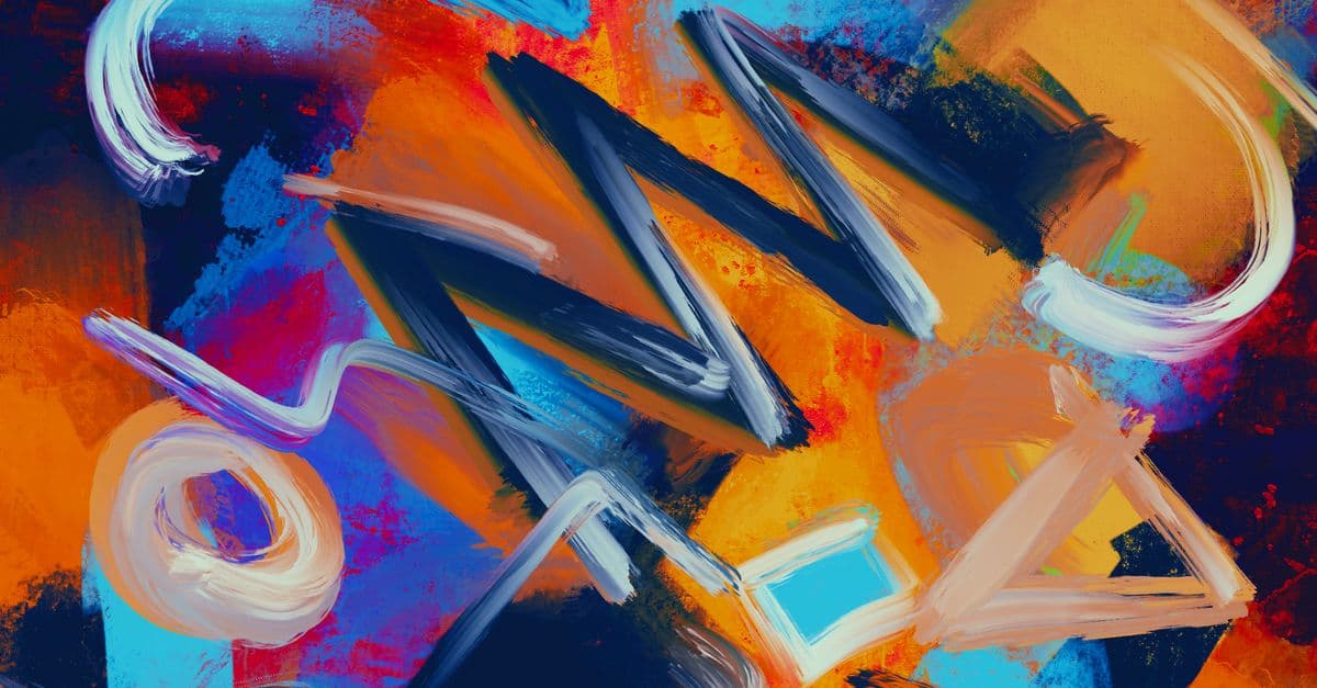 Dynamic abstract painting with bold colors and brushstrokes, conveying energy and movement.