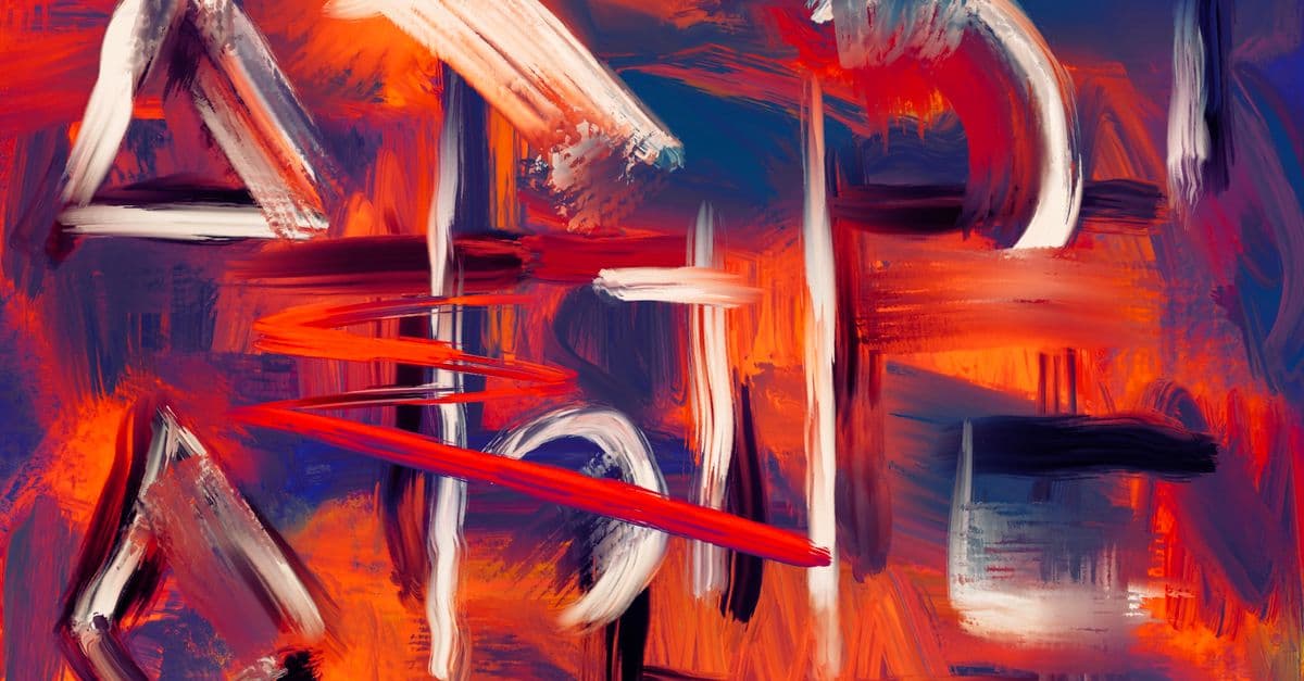 Dynamic abstract painting featuring bold colors and geometric patterns.