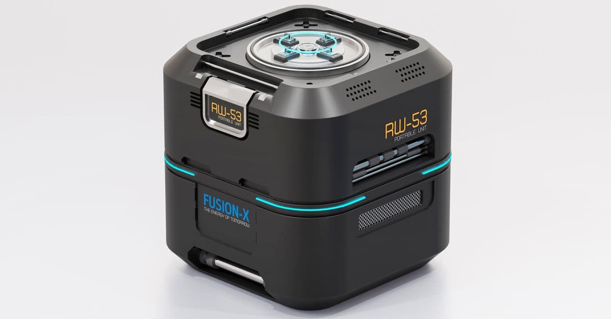 Modern RW-53 portable fusion energy unit showcased against a clean white background.