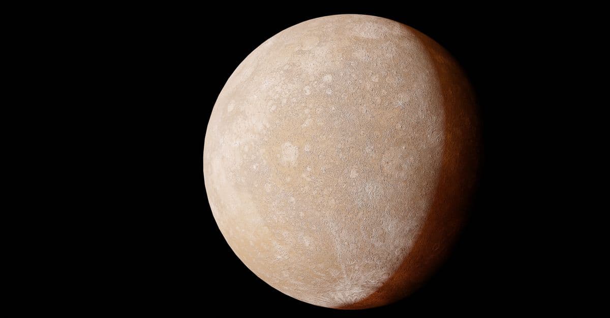 This image shows a detailed view of a distant planet set against a black space background.