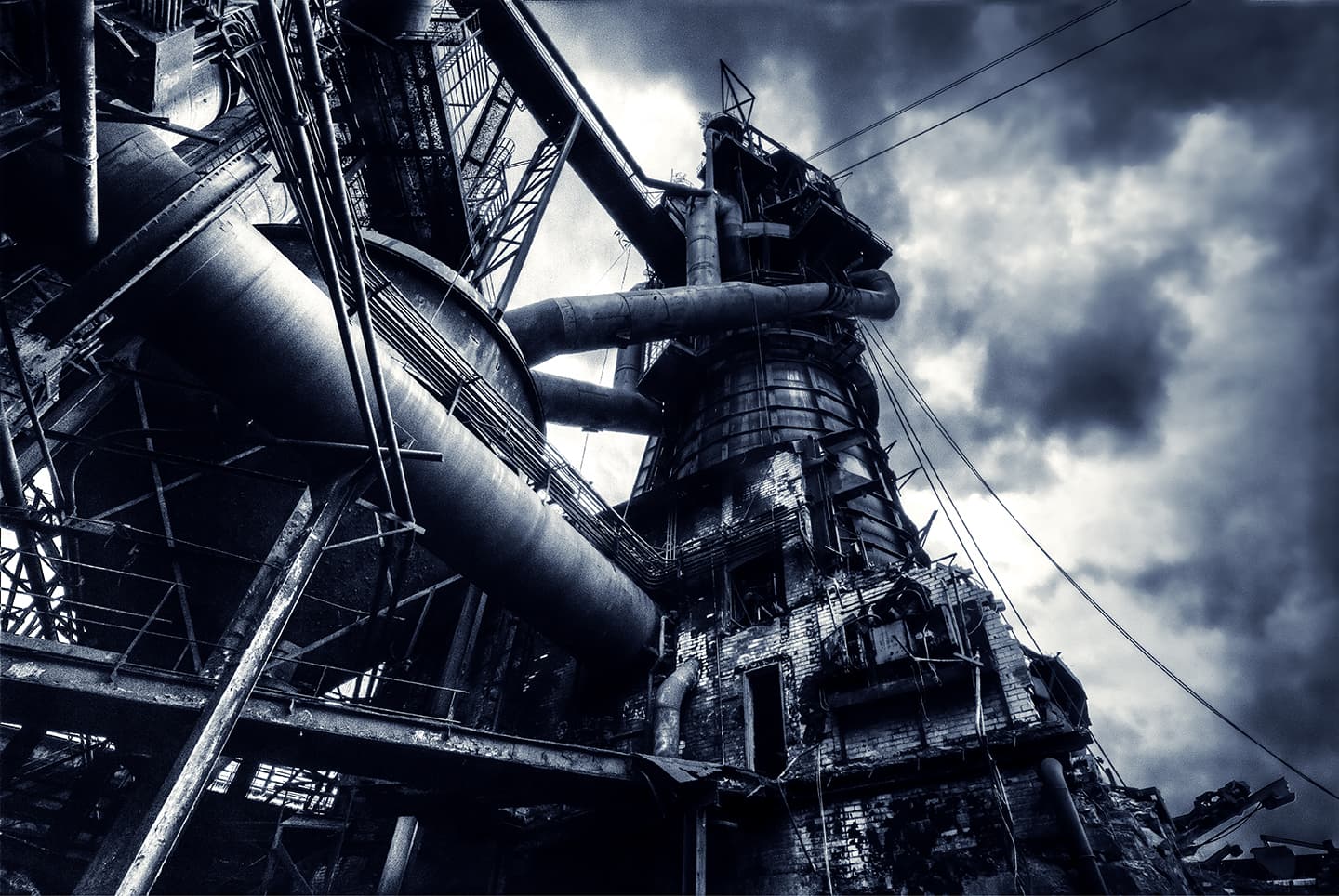 Industrial steel-furnace structures at the Carrie Furnaces steel mill.