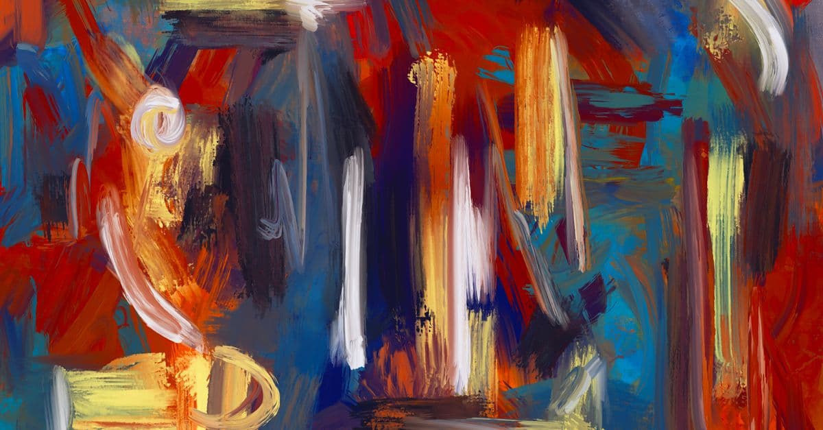 Dynamic abstract painting with bold, colorful brushstrokes in a vibrant artistic style.