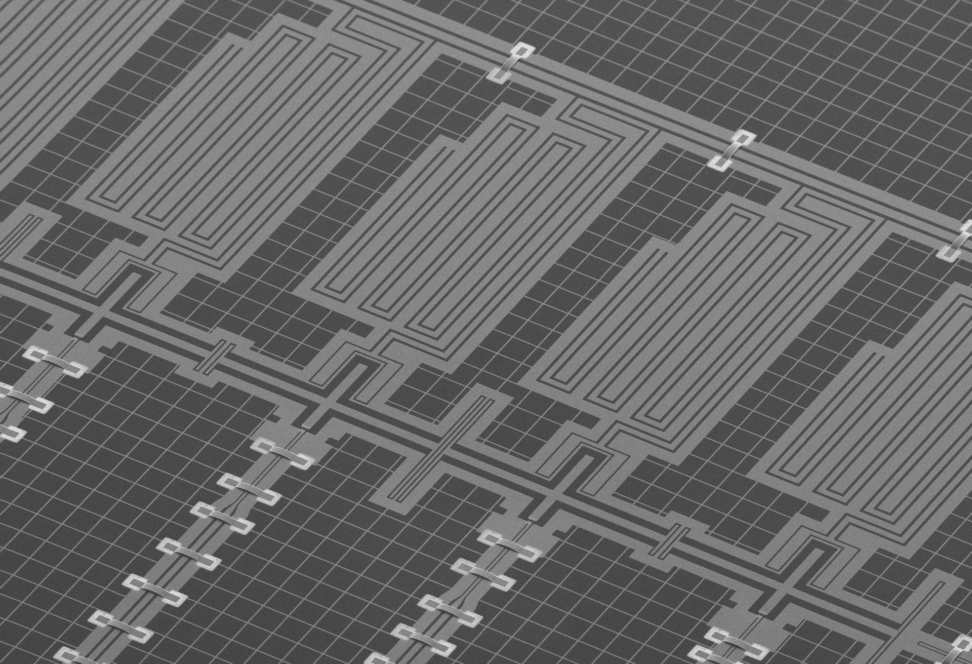 A scanning-electron-microscopy image of a superconducting-qubit chip used in quantum-computing research.