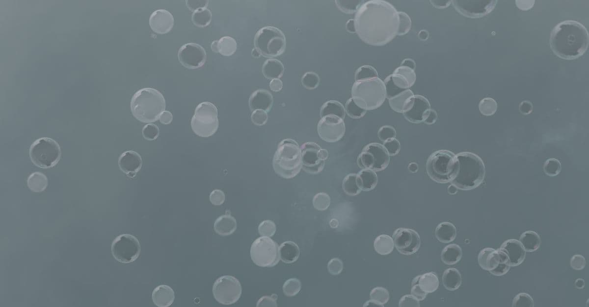 Abstract image of clear bubbles floating on a soft gray background.