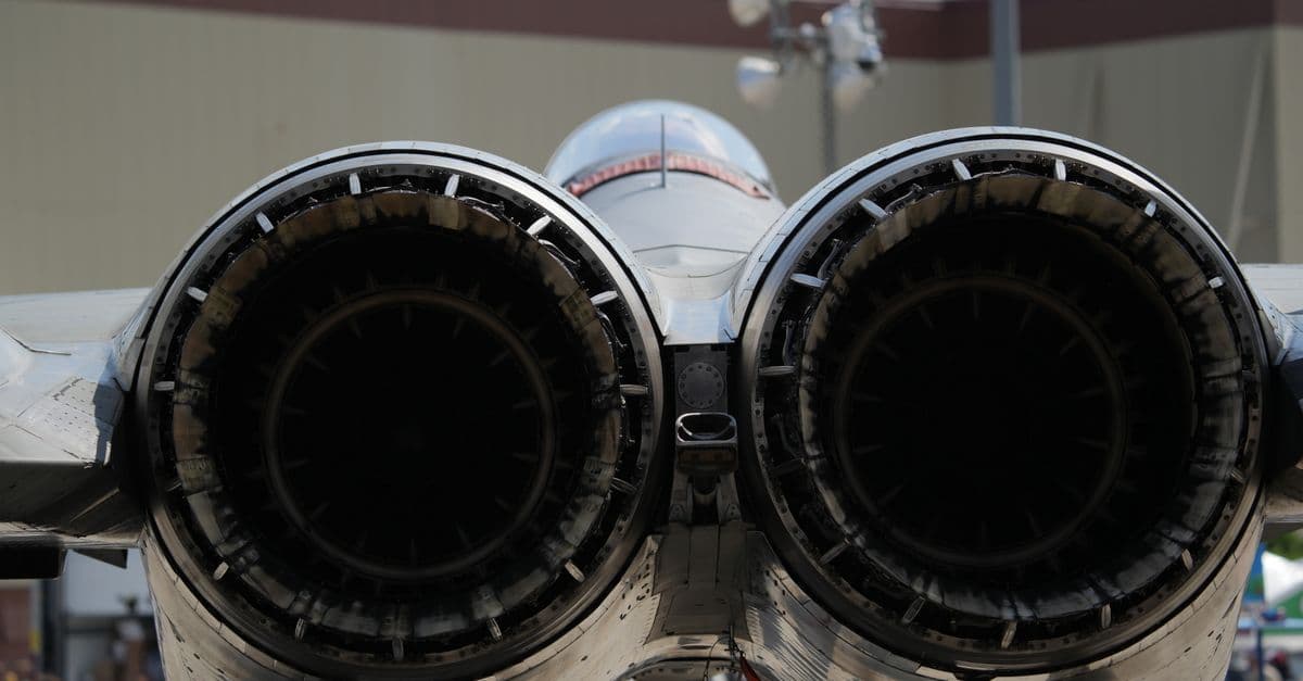 Detailed close-up of a jet aircraft's engines at an air show in Hampton, Virginia.