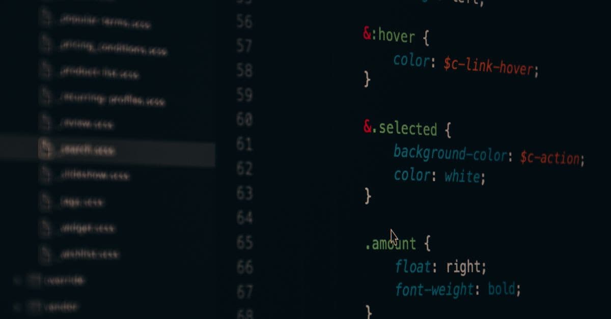 Close-up of colorful CSS code lines on a computer screen for web development.