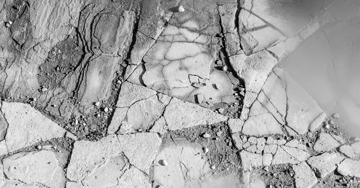 Black and white texture of cracked earth surface, showcasing natural patterns and geological details.