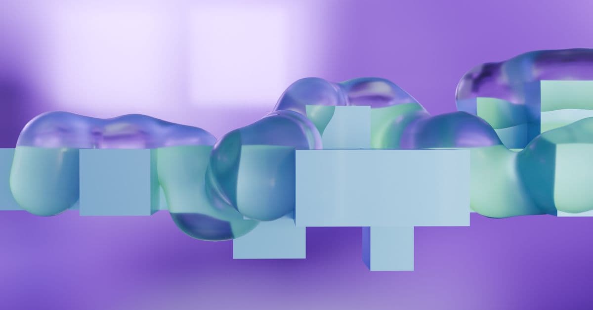 A captivating 3D render of fluid shapes in purple and blue hues, perfect for digital art projects.