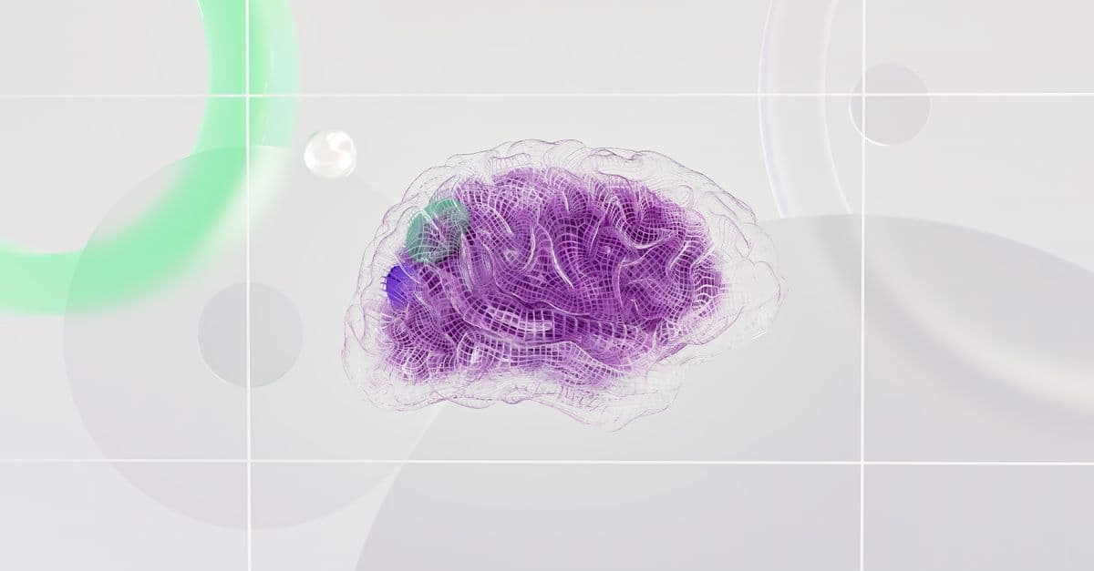 3D rendered abstract design featuring a digital brain visual with vibrant colors.